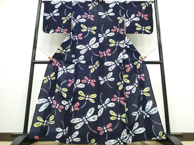 平和屋着物∴夏物 浴衣 有松鳴海絞り 蜻蛉 トンボ 綿 逸品 未使用