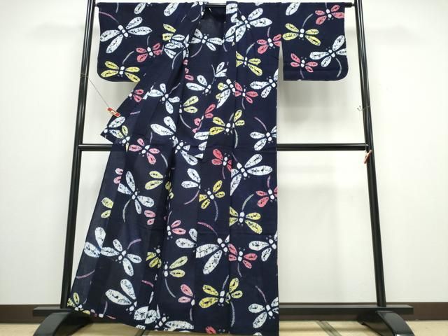 平和屋着物∴夏物 浴衣 有松鳴海絞り 蜻蛉 トンボ 綿 逸品 未使用