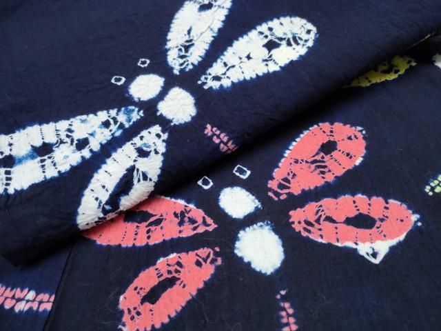 平和屋着物∴夏物 浴衣 有松鳴海絞り 蜻蛉 トンボ 綿 逸品 未使用