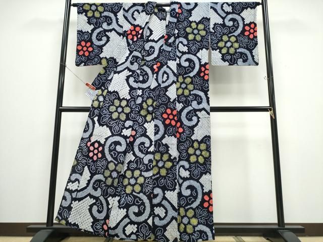 平和屋着物∴夏物 浴衣 有松鳴海絞り 花唐草文 綿 逸品 CABB6654ng