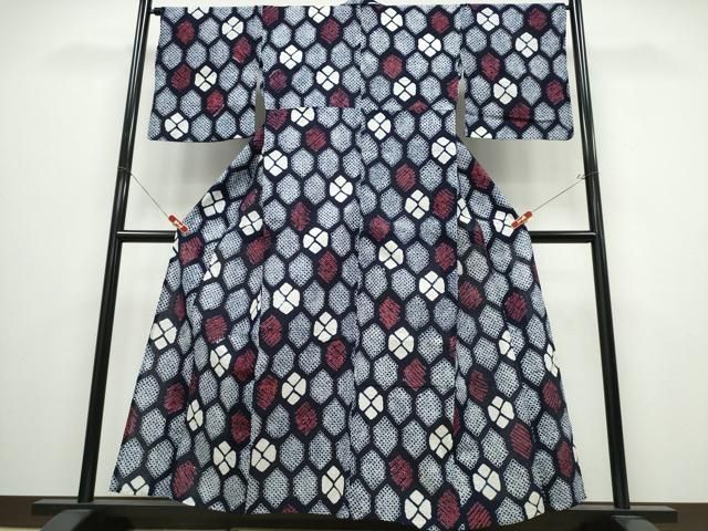 平和屋着物∴夏物 浴衣 有松鳴海絞り 亀甲花文 綿 逸品 CABB6656ng