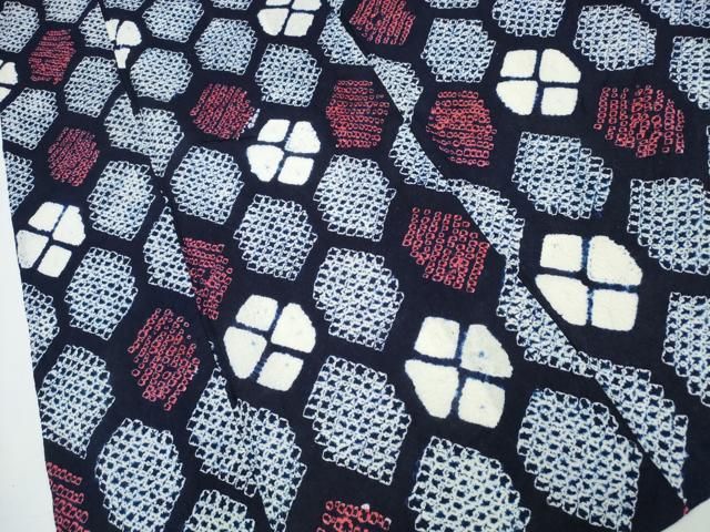 平和屋着物∴夏物 浴衣 有松鳴海絞り 亀甲花文 綿 逸品 CABB6656ng