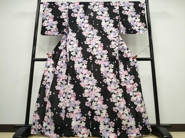 平和屋着物∴夏物 浴衣 斜線舞花文 黒地 綿 逸品 CABB6657ng - メルカリ