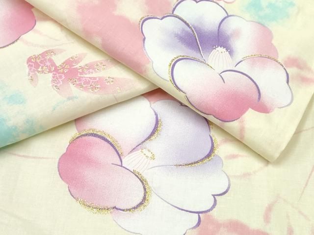 平和屋着物∴夏物 浴衣 椿 金魚 ラメ 綿 逸品 CABB6663ng - メルカリ