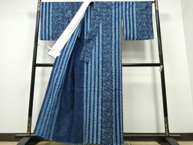 平和屋着物∴夏物 越後型正藍染 紺仁工房 浴衣 鳳凰花唐草間道 平和屋着物∴夏物 越後型正藍染 紺仁工房 浴衣 鳳凰花唐草間道