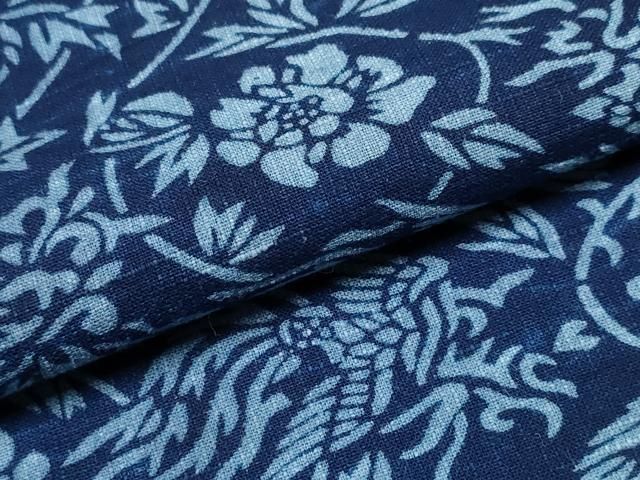 平和屋着物∴夏物 越後型正藍染 紺仁工房 浴衣 鳳凰花唐草間道 反端