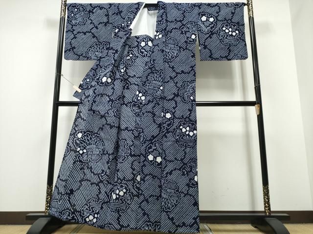 平和屋着物∴夏物 浴衣 有松鳴海絞り 雪輪重ね流水花文 綿 ng