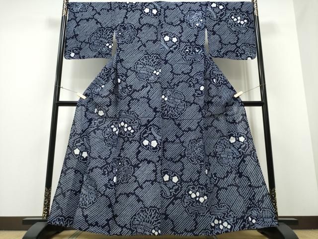 平和屋着物∴夏物 浴衣 有松鳴海絞り 雪輪重ね流水花文 綿 ng