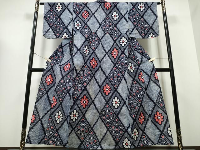 平和屋着物∴夏物 浴衣 有松鳴海絞り 花菱文 綿 ng