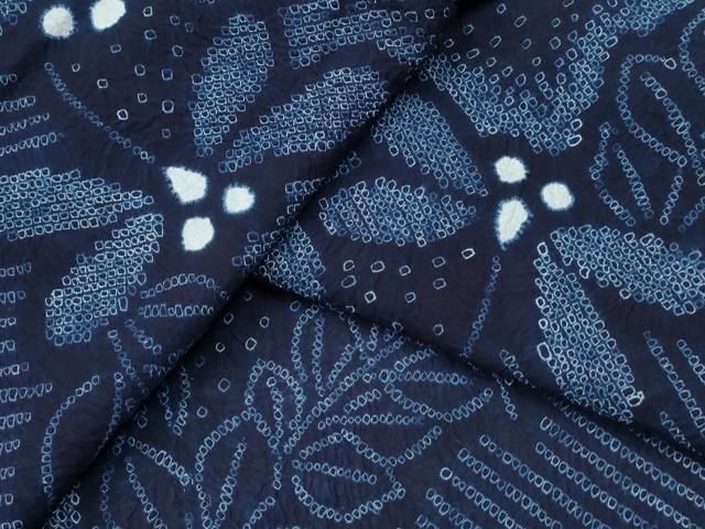 平和屋着物∴夏物 浴衣 有松鳴海絞り 蜻蛉 トンボ 枝葉文 綿 逸品 未