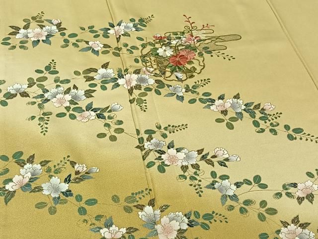 平和屋着物▽訪問着 単衣 刺繍 雪輪花文 暈し染め 金糸 金彩 さが美