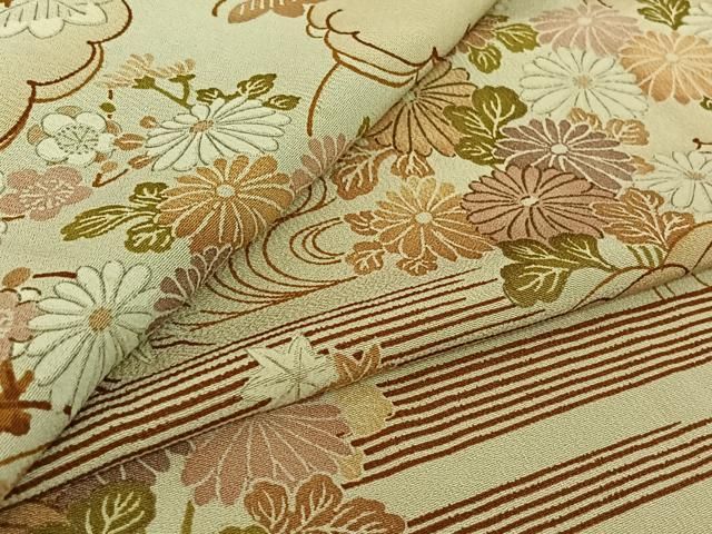 平和屋着物▽上質な小紋 単衣 風景松竹梅文 暈し染め 金彩 正絹 jh