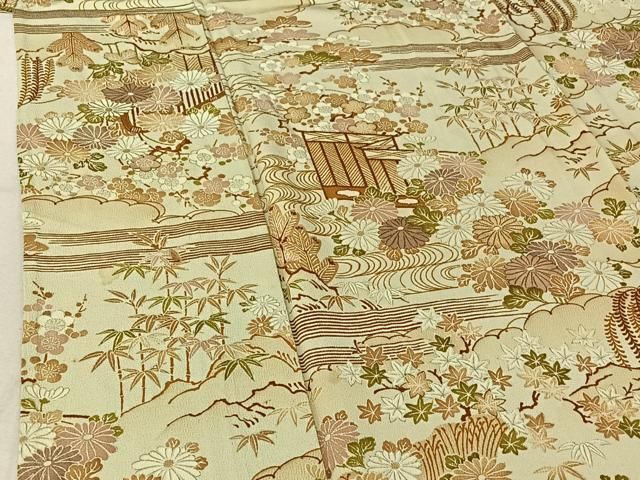  平和屋着物▽上質な小紋 単衣 風景松竹梅文 暈し染め 金彩 正絹 jh 小紋 着物