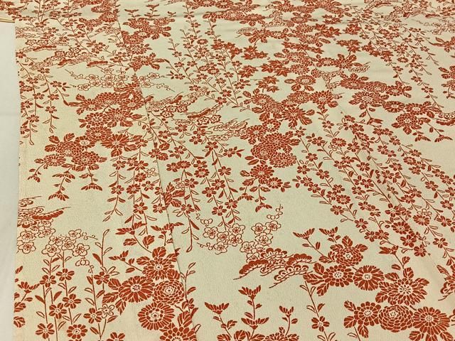 平和屋着物▽上質な小紋 単衣 型染め 草花文 正絹 逸品 AABF4345jh