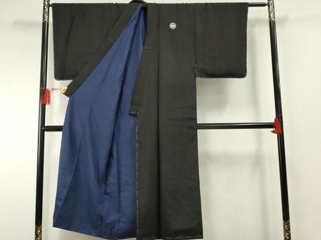 平和屋着物●男性 黒紋付 正絹 ♥ cs