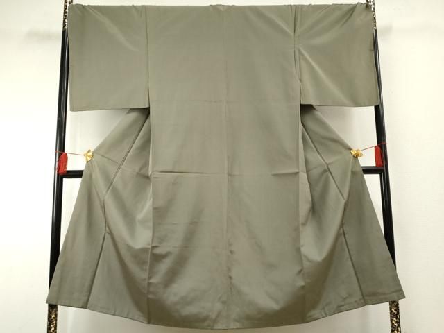 平和屋着物○男性 お召 色無地 山鳩色 キングサイズ 正絹 逸品