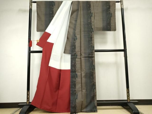 平和屋着物○本場大島紬 純泥染め カタス7マルキ 枝葉間道 久野織物