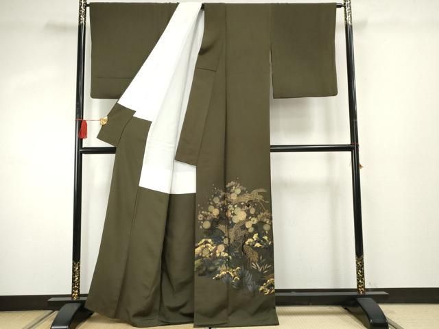 平和屋着物●色留訪問着 群れ鶴枝花文 金銀彩 正絹 cs