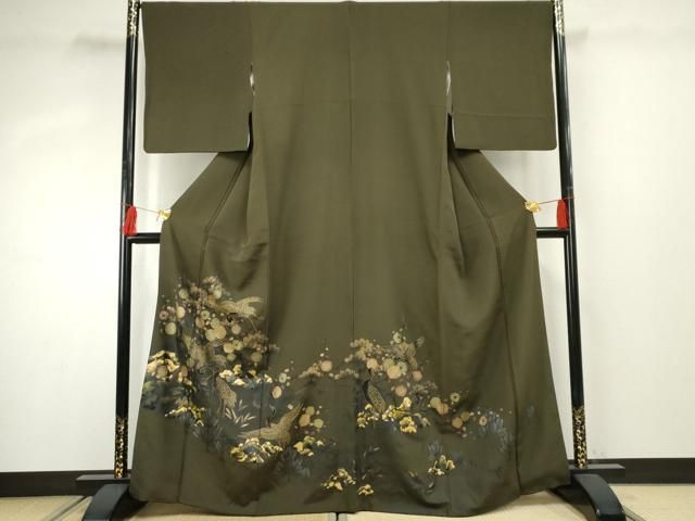 平和屋着物●色留訪問着 群れ鶴枝花文 金銀彩 正絹 cs