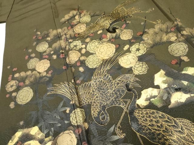 群れ鶴枝花文 金銀彩