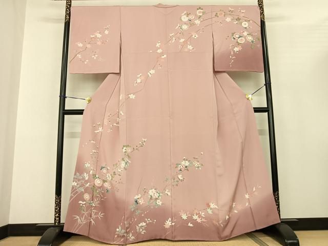 平和屋着物●訪問着　友禅　枝花文　暈し染め　正絹　逸品　AABF0579fy 平和屋着物○訪問着 友禅 作家物 鴛鴦枝花文 暈し染め