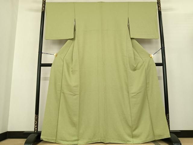 平和屋着物●上質な色無地 草花地紋 若菜色 やまと誂製 正絹 fy