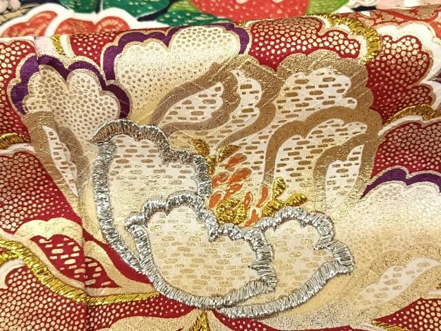 平和屋着物●豪華色留袖　手刺繍　唐獅子　柳鼠色地　金銀糸　丹後ちりめん　反端付き　正絹　逸品　AABE0150cs 平和屋着物○豪華振袖 草花文 暈し染め 金銀糸 金銀彩 丹後ちりめん