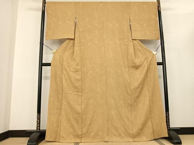 平和屋着物●上質な色無地 ふくれ織 辻が花地紋 飴色 正絹 fy