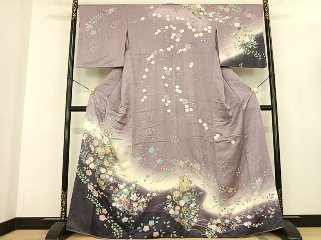 平和屋着物●訪問着 草花文 暈し染め 金彩 正絹 fy