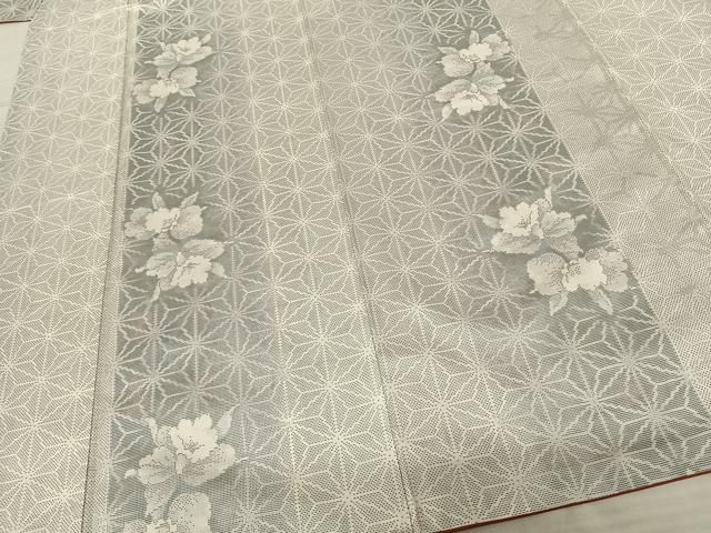 平和屋着物○本場大島紬 白大島 一元7マルキ 麻の葉文様 草花間道 暈し