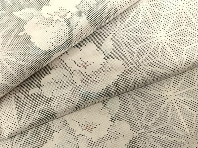 平和屋着物○本場大島紬 白大島 一元7マルキ 麻の葉文様 草花間道 暈し