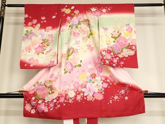 平和屋着物 お宮参り 女の子 祝着 産着 初着 のしめ 刺繍 花手毬舞蝶文 暈し染め 金彩 ja
