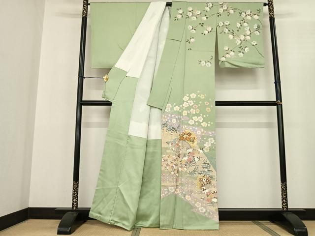 平和屋着物●訪問着 友禅 駒刺繍 雪輪花文 金銀彩 三越扱い 正絹 fy