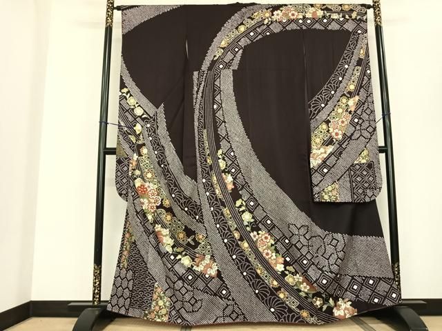 平和屋着物●豪華振袖 駒刺繍 絞り 熨斗花文 金彩 正絹 fy