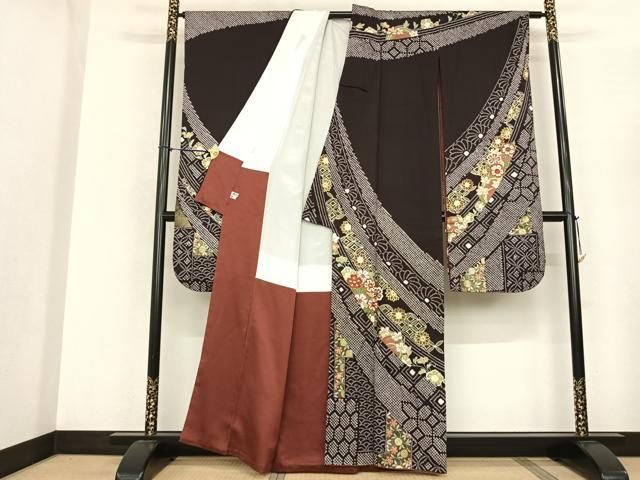 平和屋着物●豪華振袖 駒刺繍 絞り 熨斗花文 金彩 正絹 fy