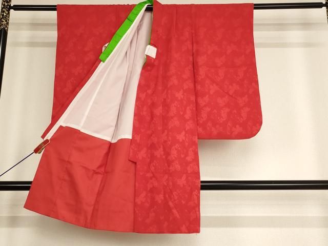 平和屋着物 七五三 女の子 ３歳 祝着 三つ身 長襦袢 単衣 被布セット 舞蝶地紋 猩々緋色 ja