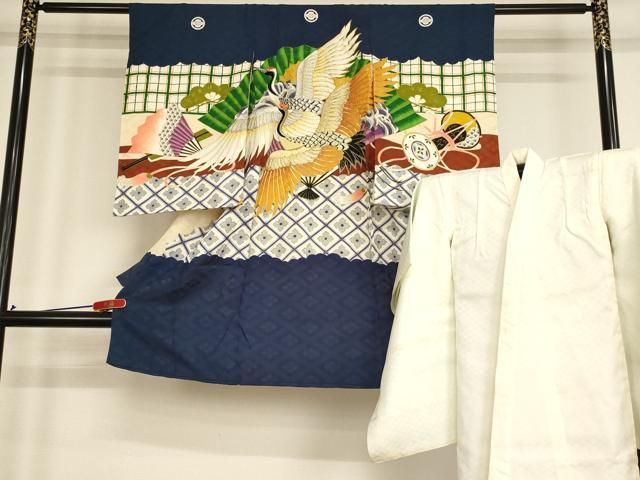 平和屋着物 七五三 男の子 3歳 一つ身 祝着 長襦袢 袷 セット 駒刺繍 飛鶴文 金銀糸 金彩 ja