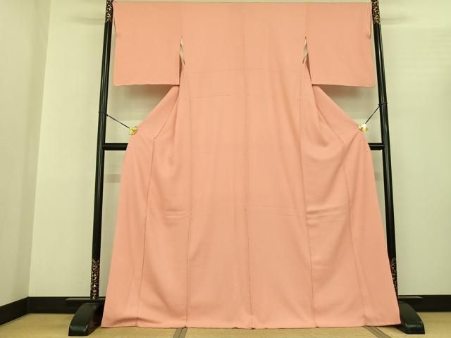 平和屋着物○上質な色無地 草花地紋 宍色 ロング丈 正絹 逸品