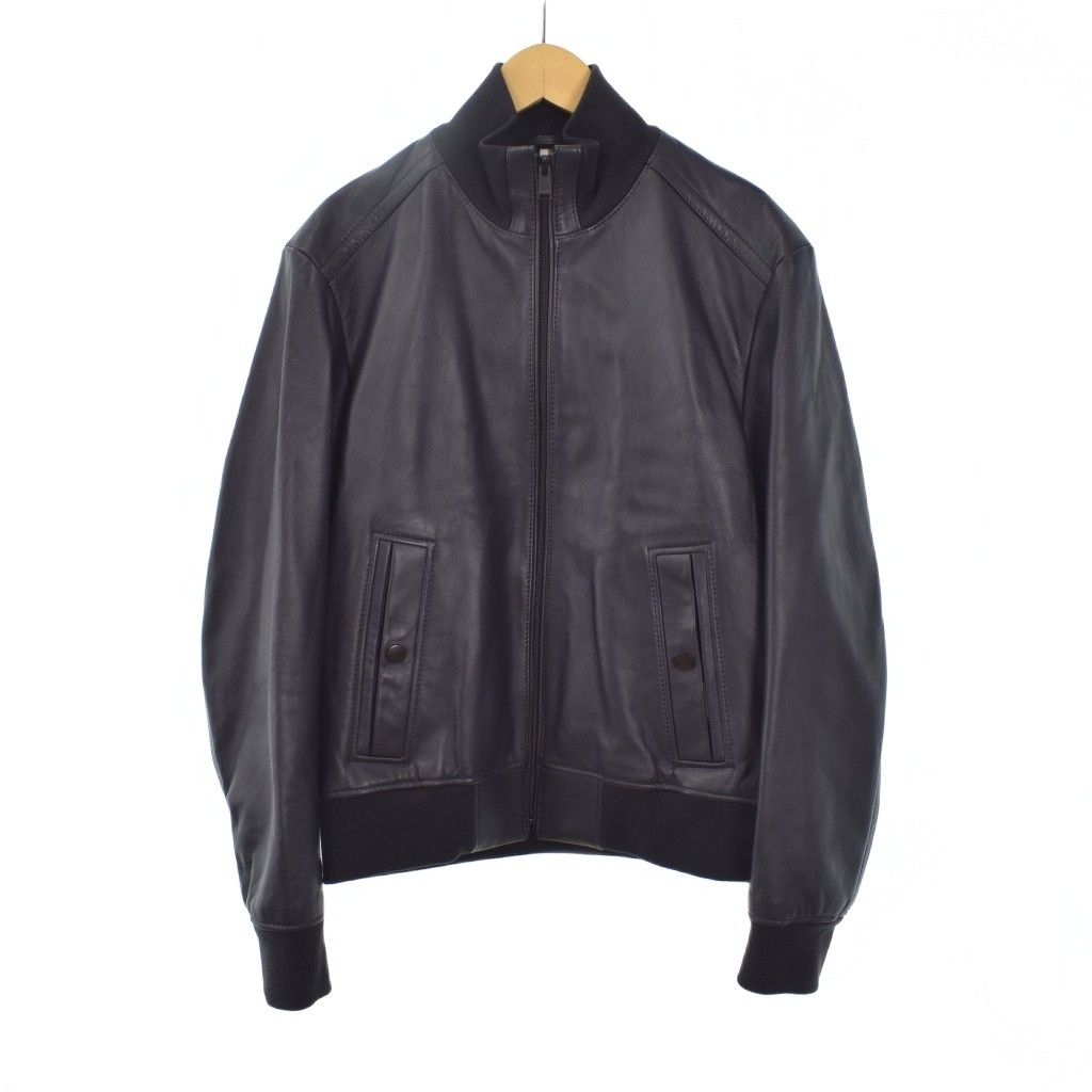 希少2XL 極上ラムレザー⭐️ヒューゴボス レザージャケット 裏地ブルー 濃紺 HUGO BOSS (ヒューゴボス) ラムレザー フルジップ ライダース
