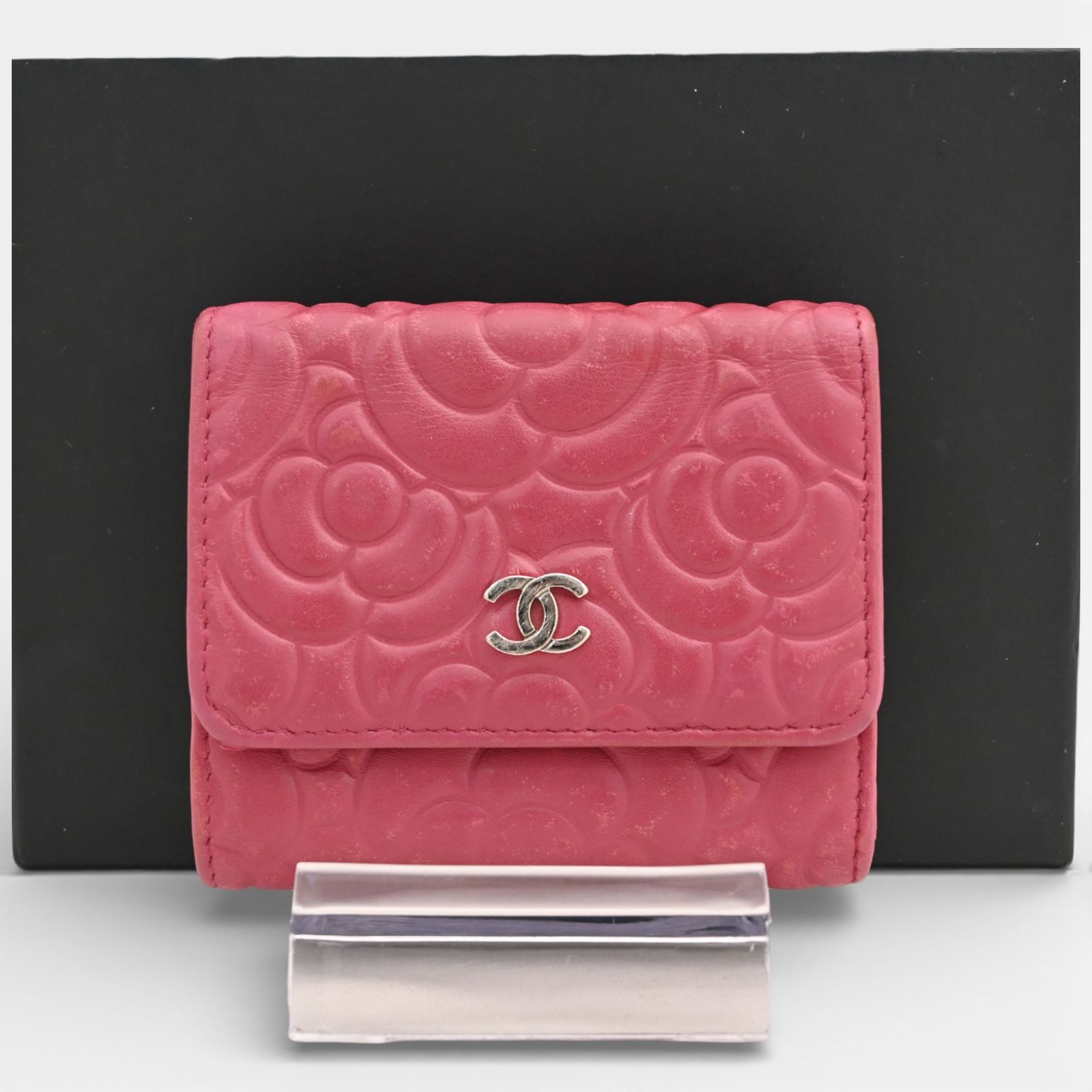 シャネル カメリア 三つ折り財布 コンパクトウォレット Bランク ch 7434 jj