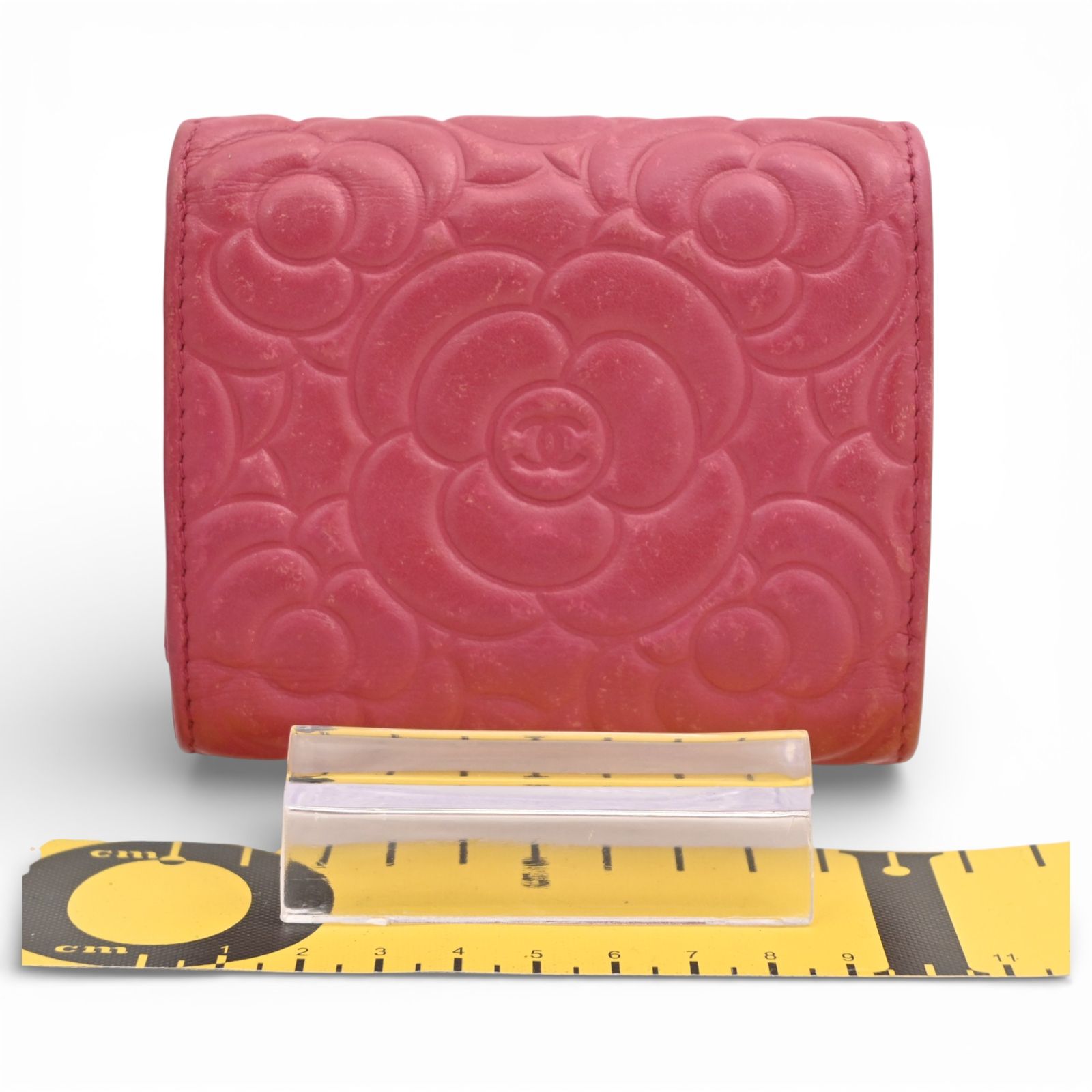 シャネル カメリア 三つ折り財布 コンパクトウォレット Bランク ch 7434 jj