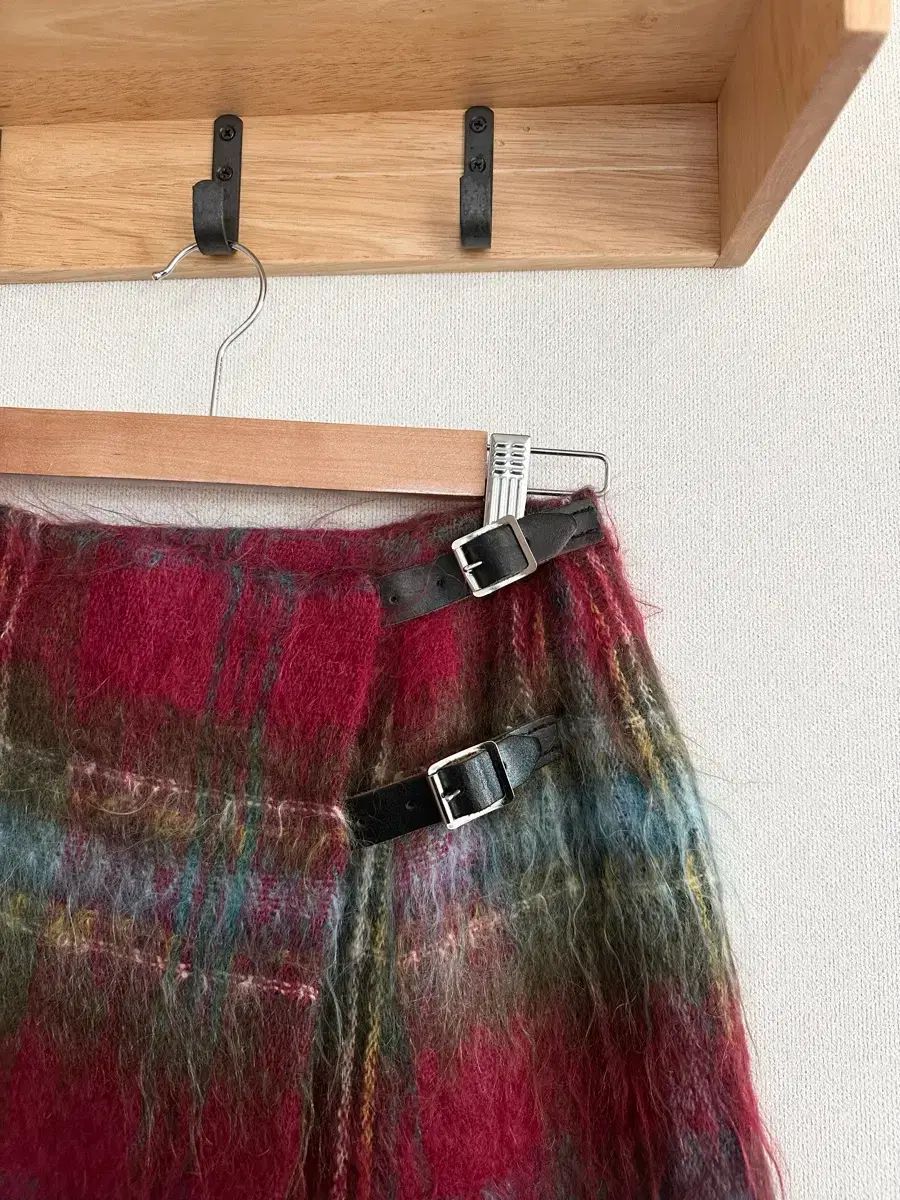 scotland レッド モヘア CHECK スカート ミディ丈