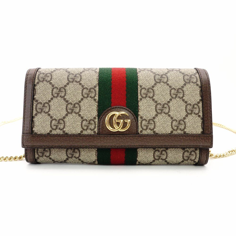 グッチ GUCCI オフディア チェーン ウォレット ベージュ ショルダー PVC レザー GGロゴ 財布 R 801022