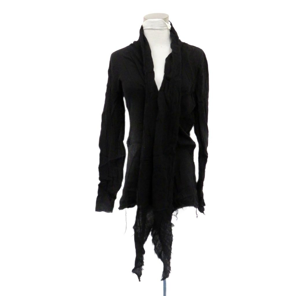 ミダス Midas カーディガン ミドル丈 M 黒 ブラック ドレープ リボンベルト付き 360710 |MA 6 GY 58