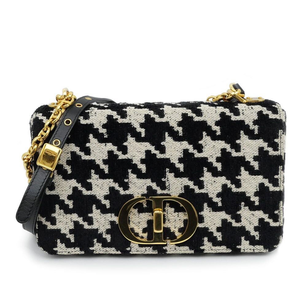 名東 クリスチャンディオール カロ チェーン ショルダー バッグ 千鳥格子柄 ベージュ ブラック レディース