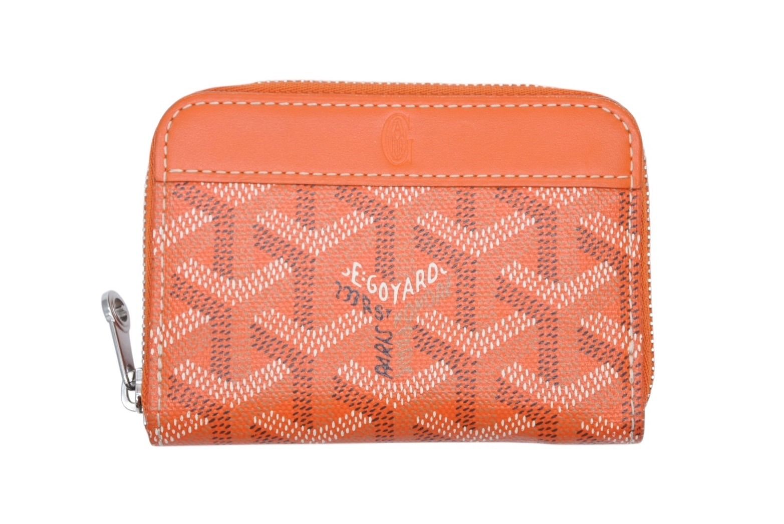 GOYARD ゴヤール マティニョンPM カードケース コインケース ゴヤールディンキャンバス レザー オレンジ シルバー金具 4 b 011169