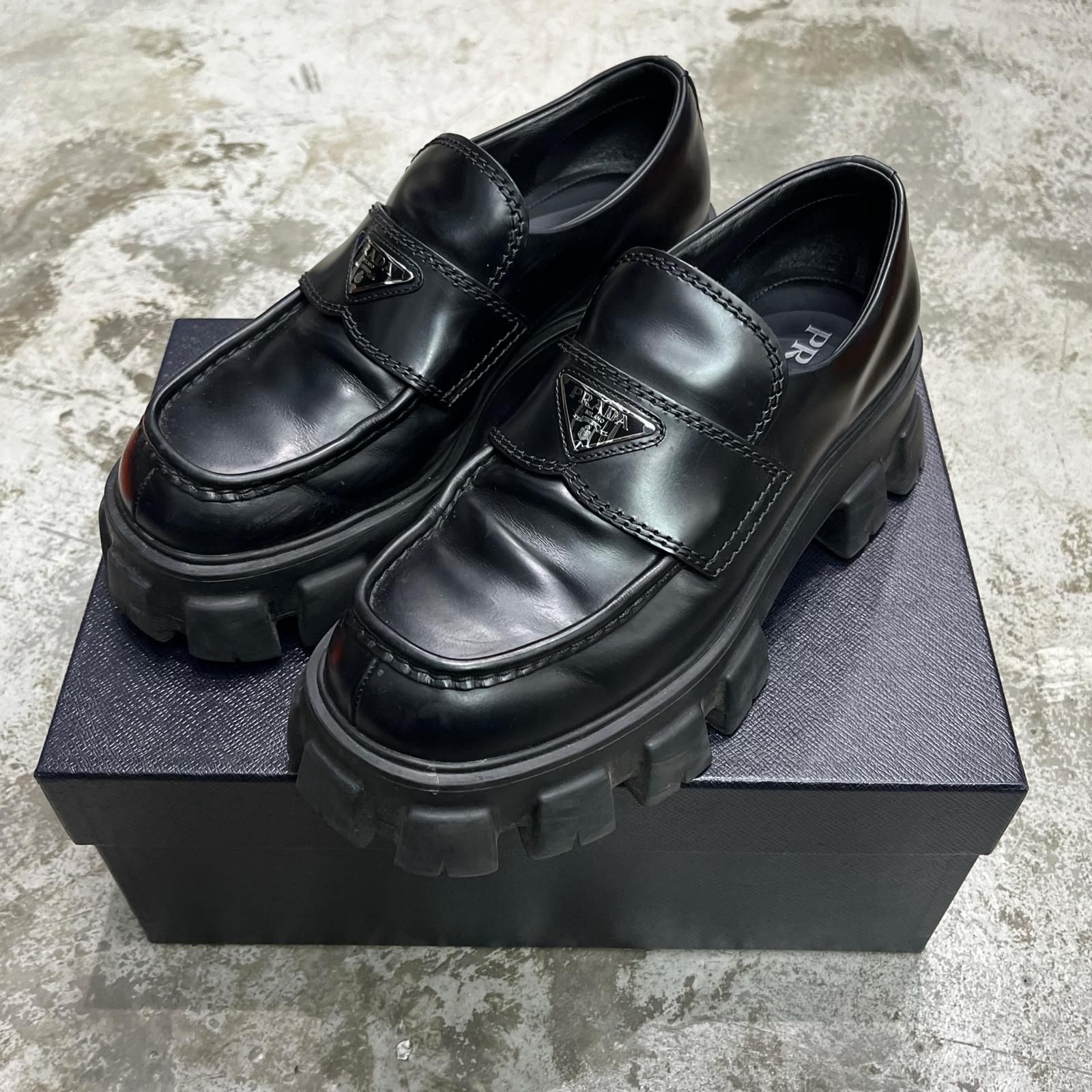 PRADA モノリス レザー ローファー プラダ 2 DE 129 ブラック 6485 M