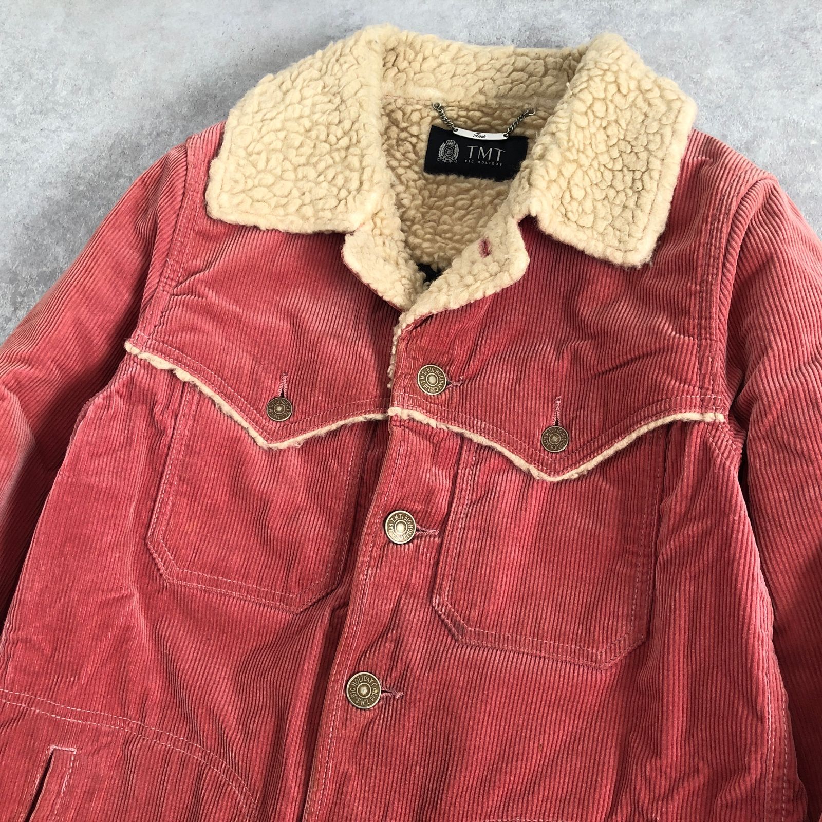 TMT サーモンピンク コーデュロイ ボア ランチ ジャケット コート