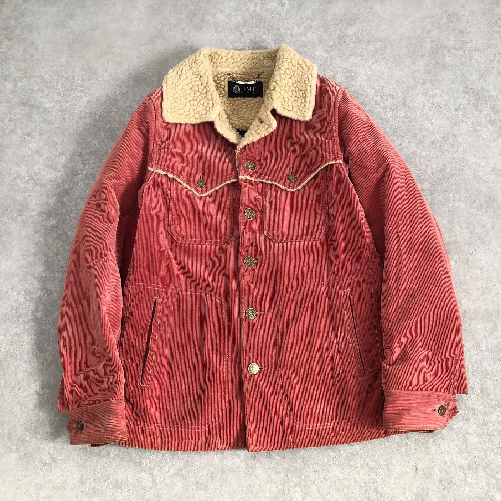 TMT サーモンピンク コーデュロイ ボア ランチ ジャケット コート ティーエムティー
