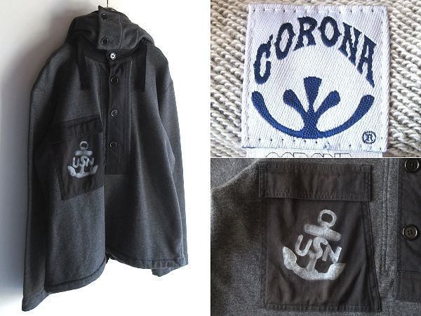 CORONA コロナ NAVY PARKA ビンテージ型 USNペイント 肉厚スウェット デッキパーカー アノラック ジャケット S チャコール 元ポストオーバーオールズ